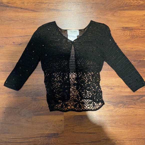 💕NWOT Designer Black crochet cardigan - Picture 3 of 7